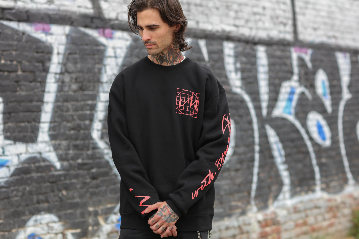 With Sympathy Grid Crewneck Sweatshirt (Black)