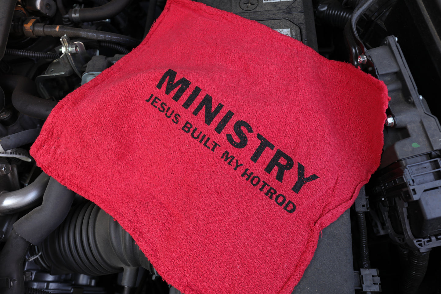 Jesus Built My Hotrod Shop Rag (Red)