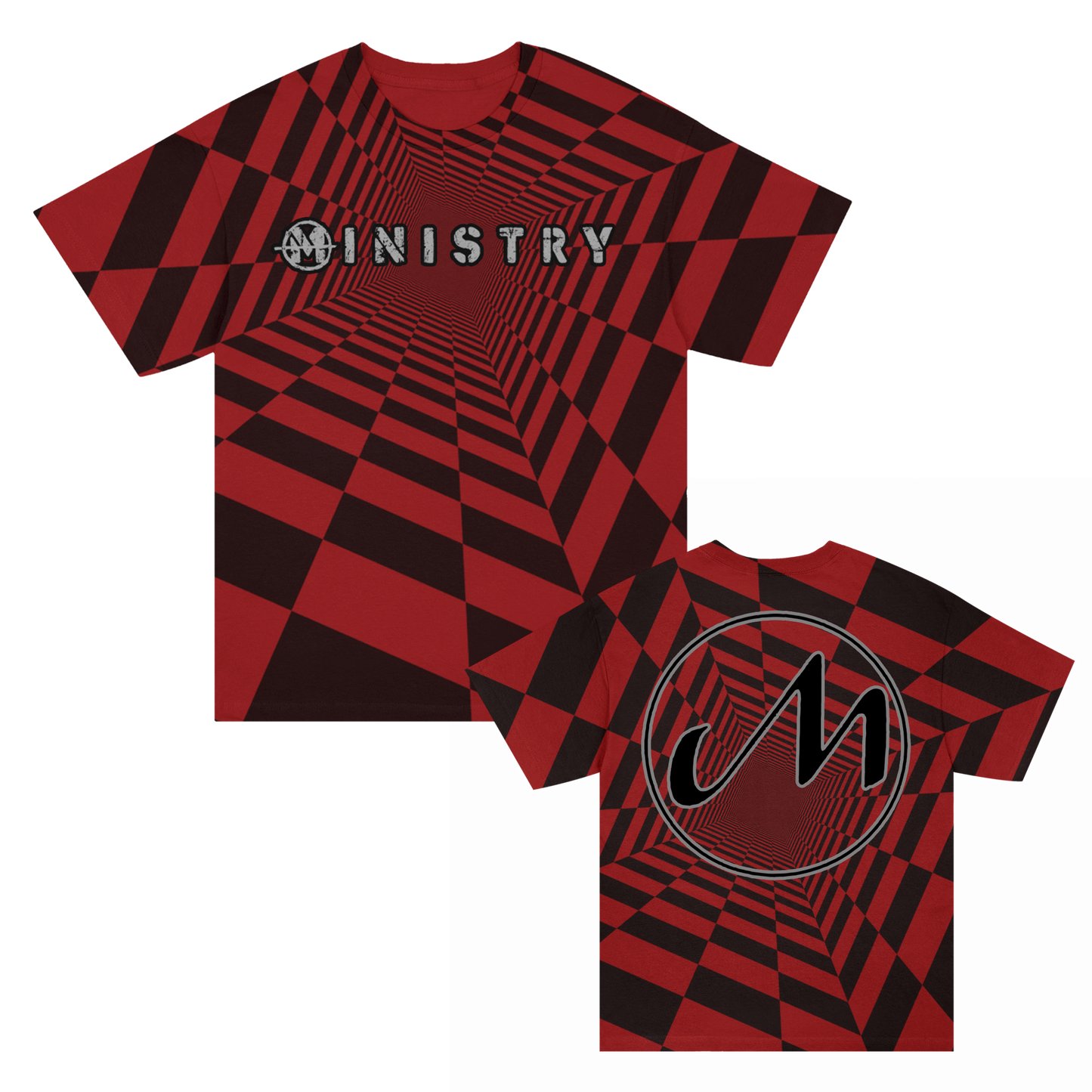 Ministry Checkered All Over Print T-Shirt (Black/Red)