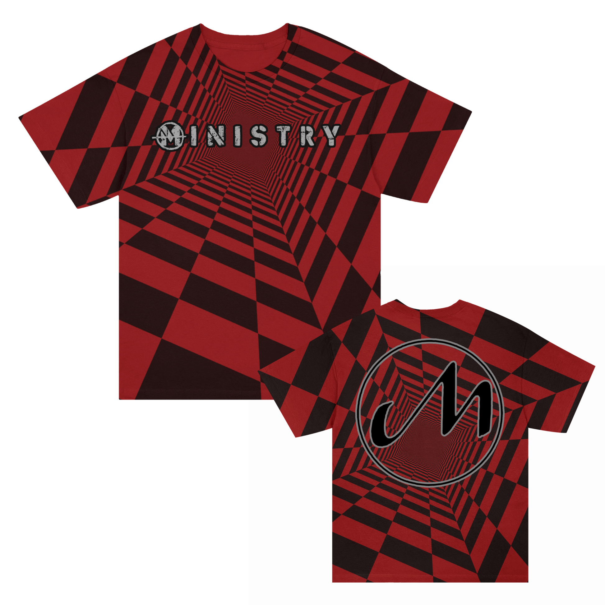 Ministry Checkered All Over Print T-Shirt (Black/Red)