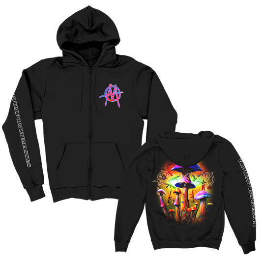 Hopium Mushroom Zip Up Hoodie (Black)